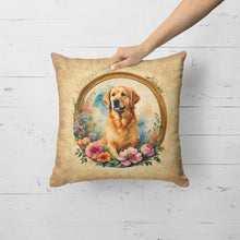 Load image into Gallery viewer, Golden Retriever and Flowers Fabric Decorative Pillow
