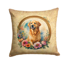 Load image into Gallery viewer, Golden Retriever and Flowers Fabric Decorative Pillow