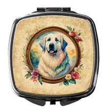 Load image into Gallery viewer, Great Pyrenees and Flowers Compact Mirror – Stylish Purse Mirror with Artistic Covers