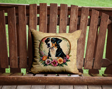 Load image into Gallery viewer, Greater Swiss Mountain Dog and Flowers Throw Pillow - 14x14 Decorative Pillow – Art for Your Home &amp; Patio