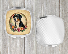 Load image into Gallery viewer, Greater Swiss Mountain Dog and Flowers Compact Mirror – Stylish Purse Mirror with Artistic Covers