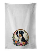 Load image into Gallery viewer, Greater Swiss Mountain Dog and Flowers Kitchen Towel Set of 2