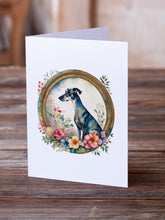 Load image into Gallery viewer, Greyhound and Flowers Greeting Cards -  Blank Note Cards – 8-Pack of Artist-Designed Cards with Envelopes
