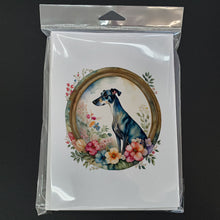 Load image into Gallery viewer, Greyhound and Flowers Greeting Cards -  Blank Note Cards – 8-Pack of Artist-Designed Cards with Envelopes