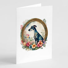 Load image into Gallery viewer, Greyhound and Flowers Greeting Cards -  Blank Note Cards – 8-Pack of Artist-Designed Cards with Envelopes
