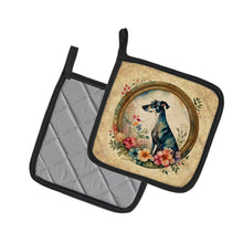 Load image into Gallery viewer, Greyhound and Flowers Pot Holders - Set of 2 Decorative Kitchen Helpers | Made in the USA