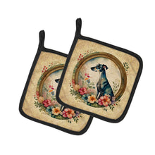 Load image into Gallery viewer, Greyhound and Flowers Pot Holders - Set of 2 Decorative Kitchen Helpers | Made in the USA