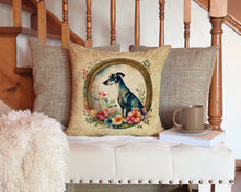 Load image into Gallery viewer, Greyhound and Flowers Throw Pillow - 14x14 Decorative Pillow – Art for Your Home &amp; Patio