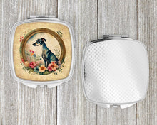 Load image into Gallery viewer, Greyhound and Flowers Compact Mirror – Stylish Purse Mirror with Artistic Covers