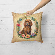 Load image into Gallery viewer, Irish Water Spaniel and Flowers Fabric Decorative Pillow