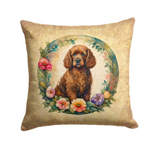 Load image into Gallery viewer, Irish Water Spaniel and Flowers Fabric Decorative Pillow