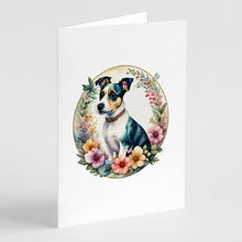 Load image into Gallery viewer, Jack Russell Terrier and Flowers Greeting Cards -  Blank Note Cards – 8-Pack of Artist-Designed Cards with Envelopes