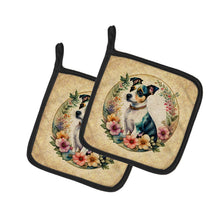 Load image into Gallery viewer, Jack Russell Terrier and Flowers Pot Holders - Set of 2 Decorative Kitchen Helpers | Made in the USA