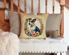 Load image into Gallery viewer, Jack Russell Terrier and Flowers Throw Pillow - 14x14 Decorative Pillow – Art for Your Home &amp; Patio