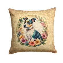 Load image into Gallery viewer, Jack Russell Terrier and Flowers Throw Pillow - 14x14 Decorative Pillow – Art for Your Home &amp; Patio