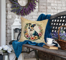 Load image into Gallery viewer, Jack Russell Terrier and Flowers Fabric Decorative Pillow