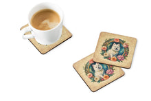 Load image into Gallery viewer, Japanese Spitz and Flowers Coasters - Set of 4 Lightweight Foam, Absorbent Drink Coasters