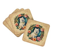 Load image into Gallery viewer, Japanese Spitz and Flowers Coasters - Set of 4 Lightweight Foam, Absorbent Drink Coasters