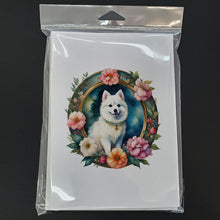 Load image into Gallery viewer, Japanese Spitz and Flowers Greeting Cards -  Blank Note Cards – 8-Pack of Artist-Designed Cards with Envelopes