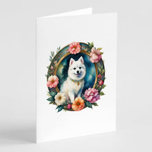 Load image into Gallery viewer, Japanese Spitz and Flowers Greeting Cards -  Blank Note Cards – 8-Pack of Artist-Designed Cards with Envelopes