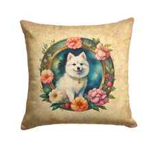 Load image into Gallery viewer, Japanese Spitz and Flowers Throw Pillow - 14x14 Decorative Pillow – Art for Your Home &amp; Patio