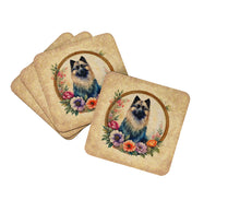 Load image into Gallery viewer, Keeshond and Flowers Coasters - Set of 4 Lightweight Foam, Absorbent Drink Coasters