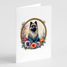 Load image into Gallery viewer, Keeshond and Flowers Greeting Cards -  Blank Note Cards – 8-Pack of Artist-Designed Cards with Envelopes