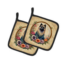 Load image into Gallery viewer, Keeshond and Flowers Pot Holders - Set of 2 Decorative Kitchen Helpers | Made in the USA