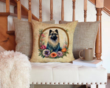 Load image into Gallery viewer, Keeshond and Flowers Throw Pillow - 14x14 Decorative Pillow – Art for Your Home &amp; Patio