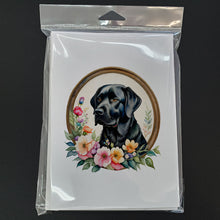 Load image into Gallery viewer, Black Labrador Retriever and Flowers Greeting Cards -  Blank Note Cards – 8-Pack of Artist-Designed Cards with Envelopes
