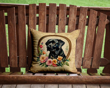Load image into Gallery viewer, Black Labrador Retriever and Flowers Throw Pillow - 14x14 Decorative Pillow – Art for Your Home &amp; Patio