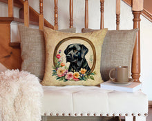 Load image into Gallery viewer, Black Labrador Retriever and Flowers Throw Pillow - 14x14 Decorative Pillow – Art for Your Home &amp; Patio