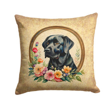 Load image into Gallery viewer, Black Labrador Retriever and Flowers Throw Pillow - 14x14 Decorative Pillow – Art for Your Home &amp; Patio
