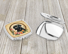 Load image into Gallery viewer, Black Labrador Retriever and Flowers Compact Mirror – Stylish Purse Mirror with Artistic Covers