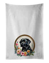 Load image into Gallery viewer, Black Labrador Retriever and Flowers Kitchen Towel Set of 2