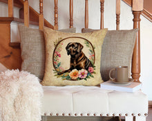 Load image into Gallery viewer, Chocolate Labrador Retriever and Flowers Throw Pillow - 14x14 Decorative Pillow – Art for Your Home &amp; Patio