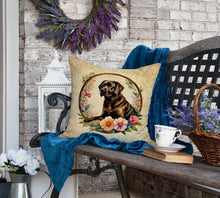 Load image into Gallery viewer, Chocolate Labrador Retriever and Flowers Fabric Decorative Pillow