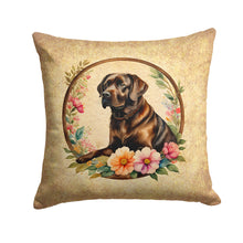 Load image into Gallery viewer, Chocolate Labrador Retriever and Flowers Fabric Decorative Pillow