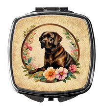 Load image into Gallery viewer, Chocolate Labrador Retriever and Flowers Compact Mirror – Stylish Purse Mirror with Artistic Covers