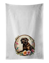 Load image into Gallery viewer, Chocolate Labrador Retriever and Flowers Kitchen Towel Set of 2