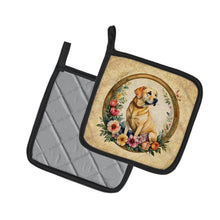 Load image into Gallery viewer, Yellow Labrador Retriever and Flowers Pot Holders - Set of 2 Decorative Kitchen Helpers | Made in the USA