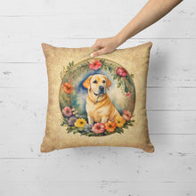 Load image into Gallery viewer, Yellow Labrador Retriever and Flowers Fabric Decorative Pillow