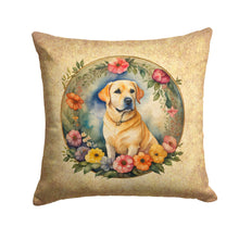 Load image into Gallery viewer, Yellow Labrador Retriever and Flowers Fabric Decorative Pillow