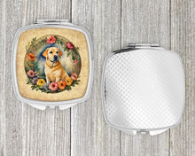 Load image into Gallery viewer, Yellow Labrador Retriever and Flowers Compact Mirror – Stylish Purse Mirror with Artistic Covers