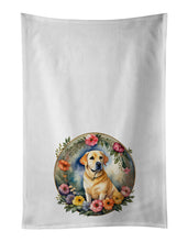 Load image into Gallery viewer, Yellow Labrador Retriever and Flowers Kitchen Towel Set of 2