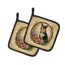 Load image into Gallery viewer, Lancashire Heeler and Flowers Pot Holders - Set of 2 Decorative Kitchen Helpers | Made in the USA