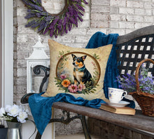Load image into Gallery viewer, Lancashire Heeler and Flowers Fabric Decorative Pillow