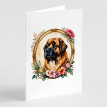 Load image into Gallery viewer, Leonberger and Flowers Greeting Cards -  Blank Note Cards – 8-Pack of Artist-Designed Cards with Envelopes
