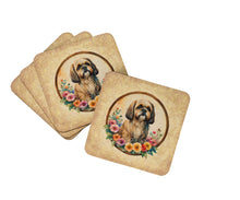 Load image into Gallery viewer, Lhasa Apso and Flowers Coasters - Set of 4 Lightweight Foam, Absorbent Drink Coasters