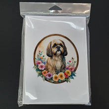 Load image into Gallery viewer, Lhasa Apso and Flowers Greeting Cards -  Blank Note Cards – 8-Pack of Artist-Designed Cards with Envelopes